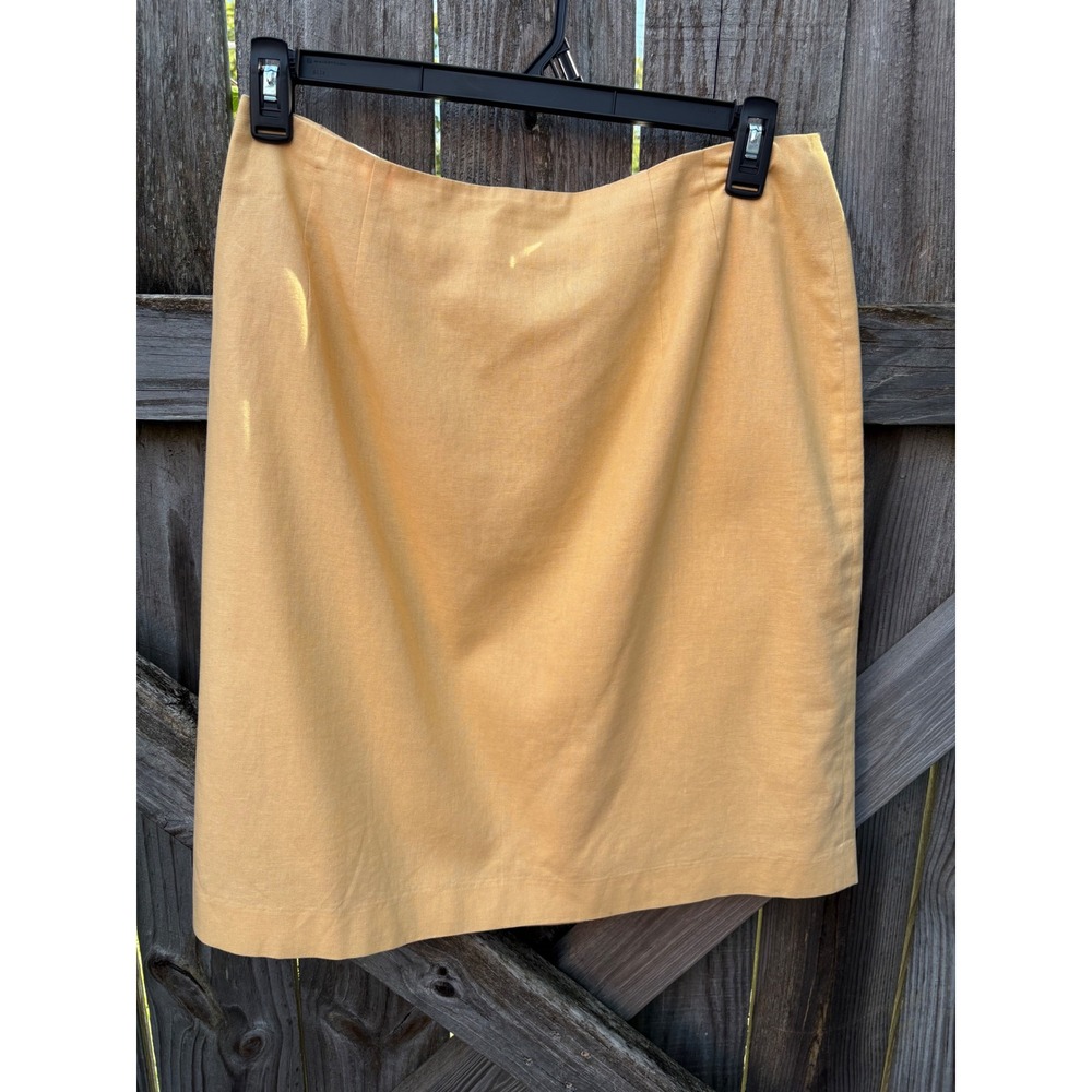 Chadwicks Peach Linen Blend Pencil Skirt Size 14 Lined Back Vent 23-0354-3